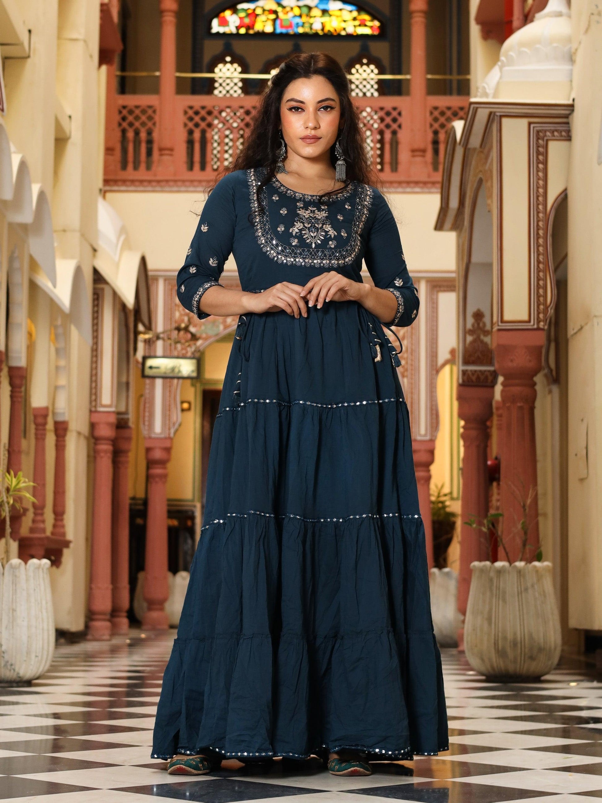Jamal Jamaloo Teal Green Anarkali Kurta - Jamal Jamalooworld.com