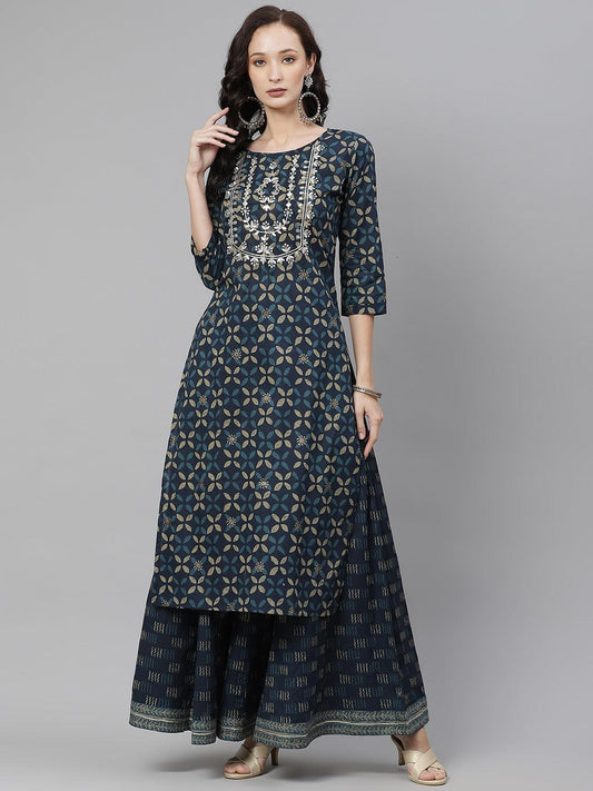 Jamal Jamaloo Indiogo blue Kurta Set With Palazzo - Jamal Jamaloo