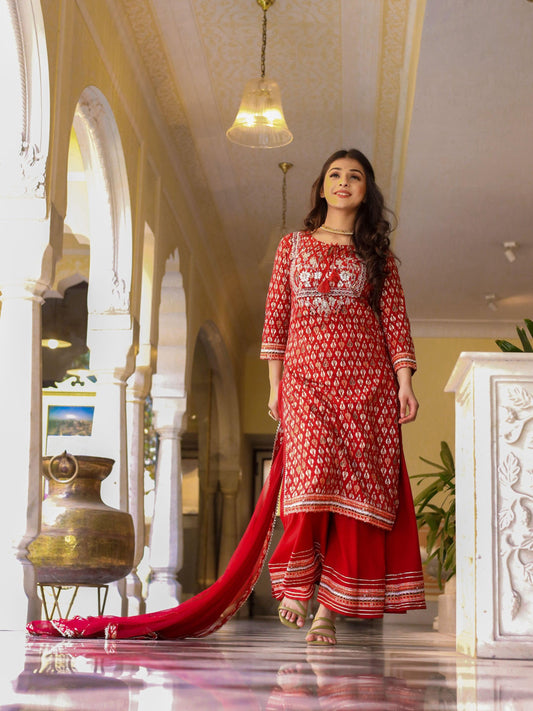 Jamal Jamaloo maroon Cotton Kurta palazzo set with net dupatta - Jamal Jamalooworld.com