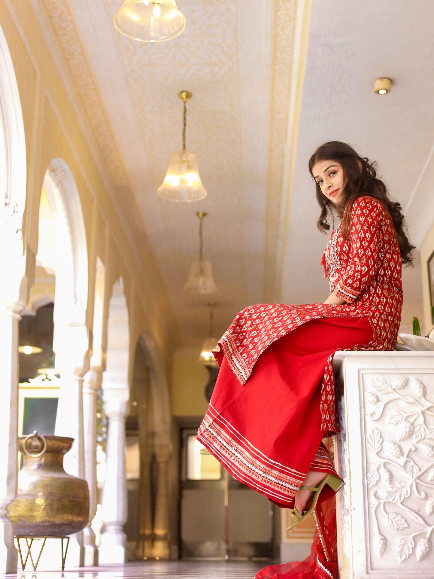 Jamal Jamaloo maroon Cotton Kurta palazzo set with net dupatta - Jamal Jamalooworld.com