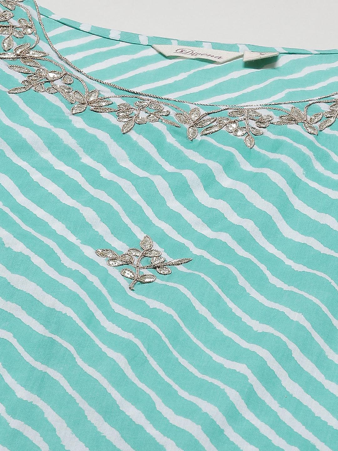 Jamal Jamaloo Green Leheriya Cotton Gota Patti Straight Kurta - Jamal Jamaloo