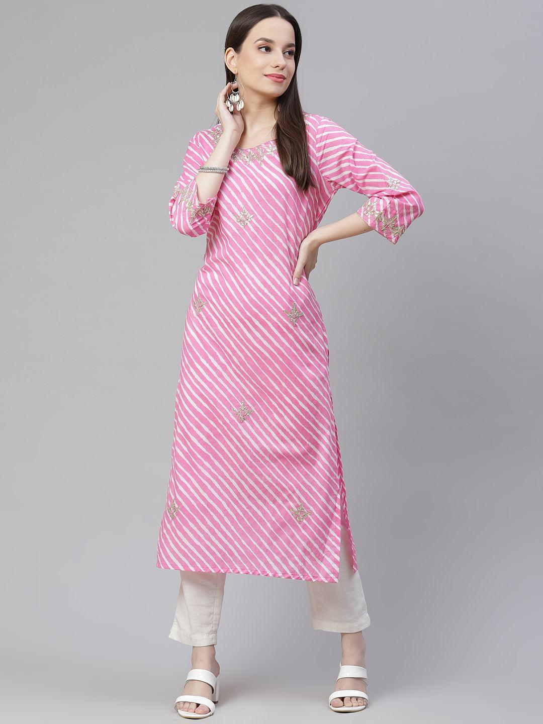 Jamal Jamaloo Pink Lahariya Cotton Gota patti Straight Kurta - Jamal Jamaloo