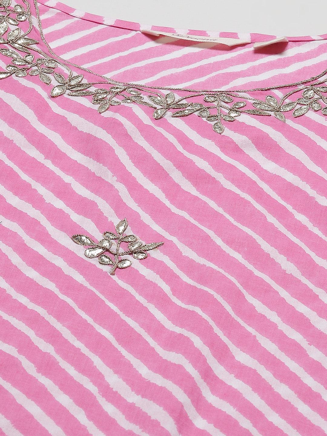 Jamal Jamaloo Pink Lahariya Cotton Gota patti Straight Kurta - Jamal Jamaloo