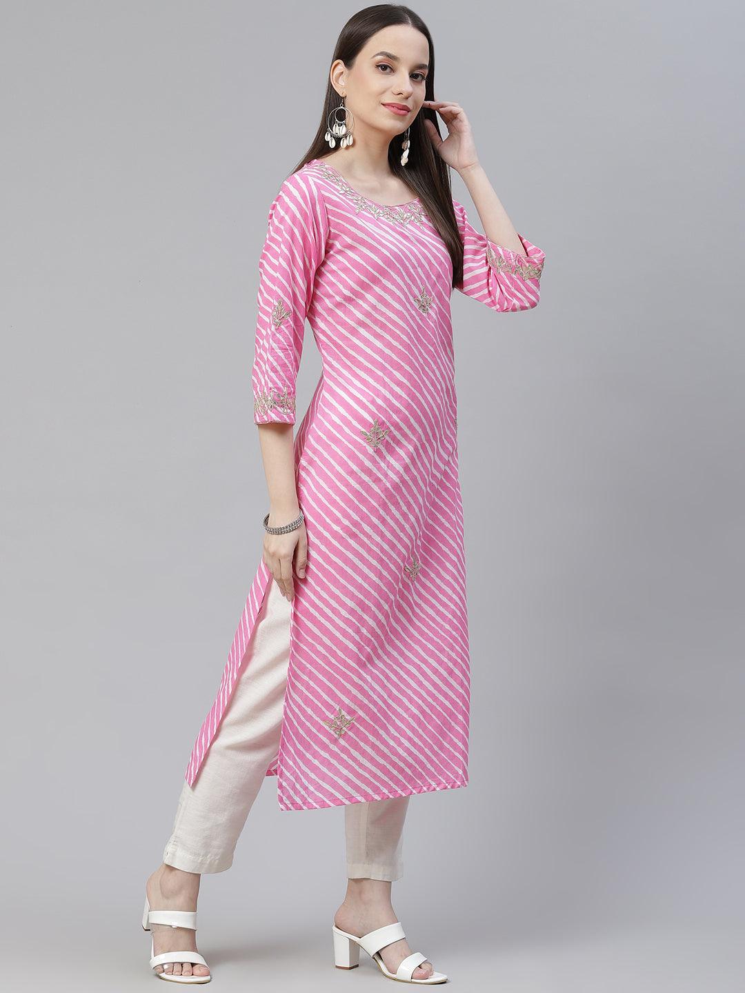 Jamal Jamaloo Pink Lahariya Cotton Gota patti Straight Kurta - Jamal Jamaloo
