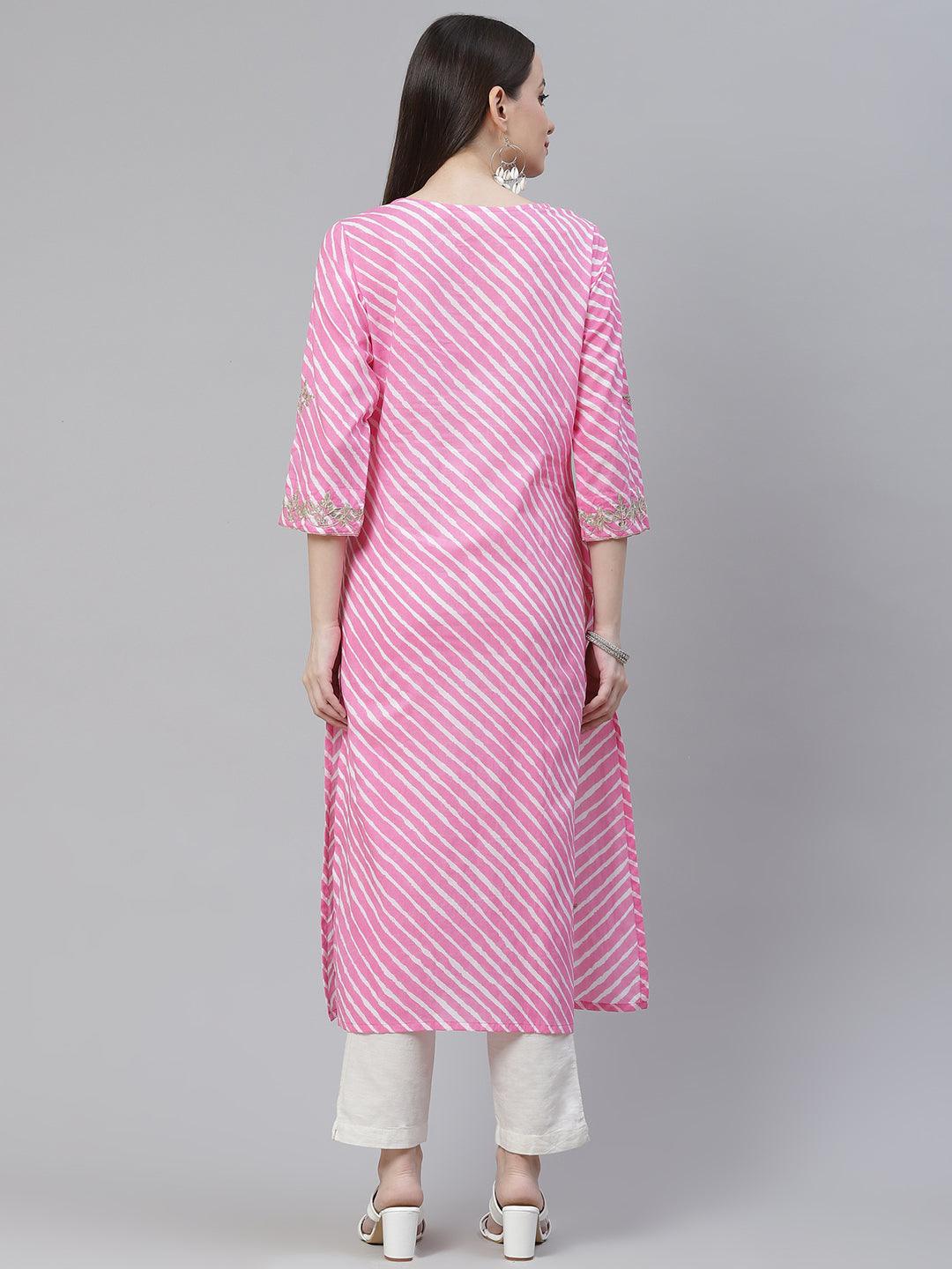 Jamal Jamaloo Pink Lahariya Cotton Gota patti Straight Kurta - Jamal Jamaloo