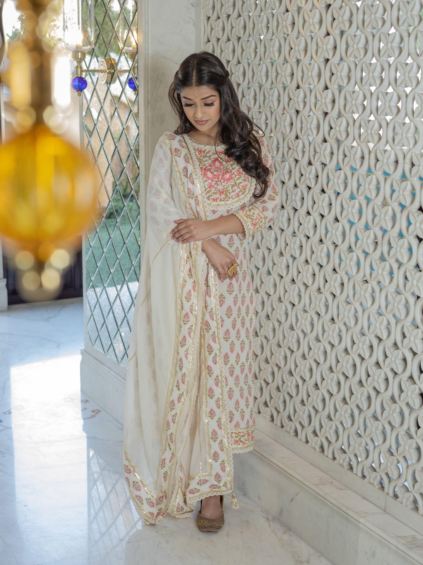 Jamal Jamaloo Off white Cotton Straight Kurta Pant set with Dupatta - Jamal Jamalooworld.com