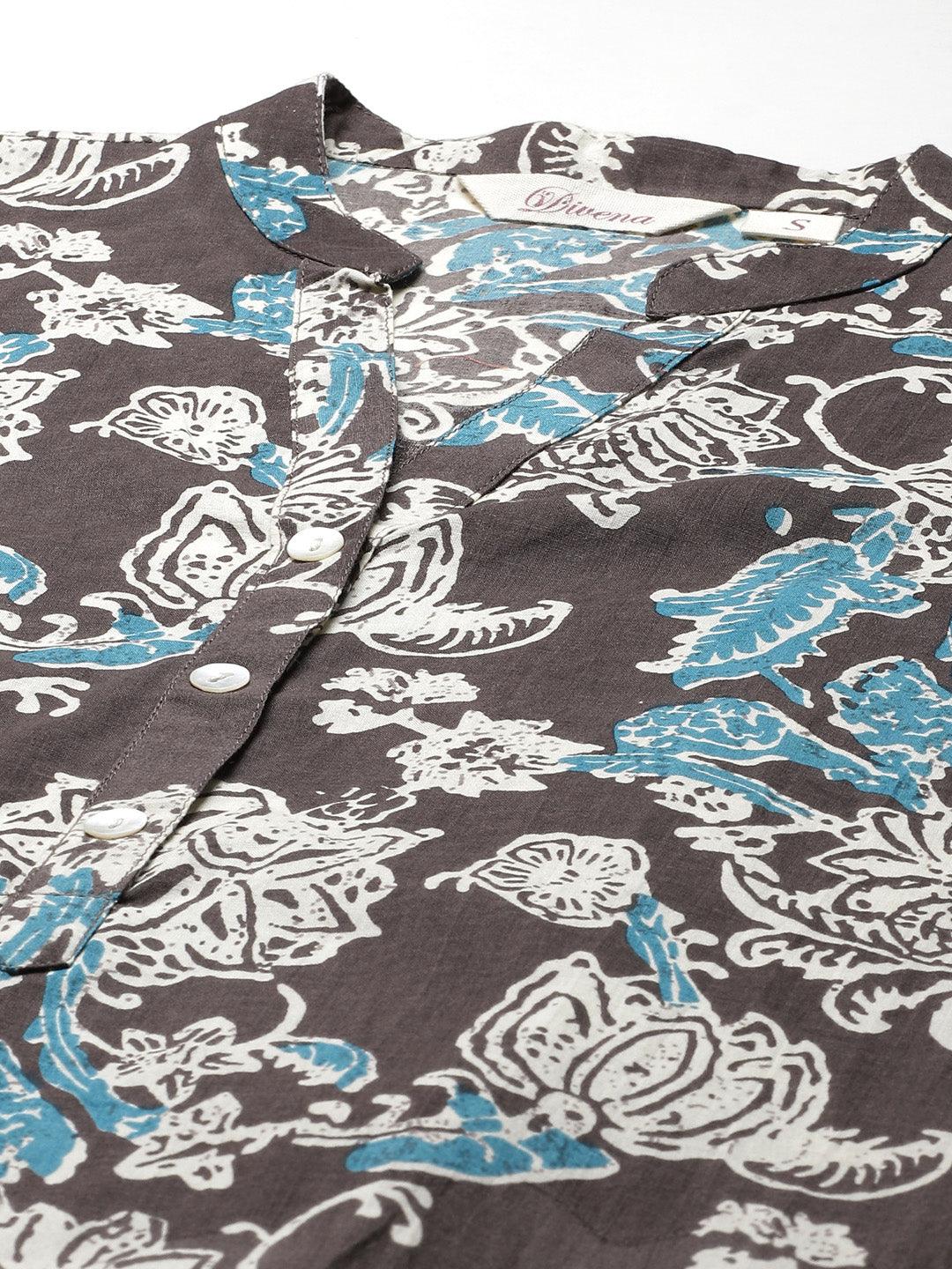 Jamal Jamaloo Brown Floral printed Straight kurta - Jamal Jamaloo