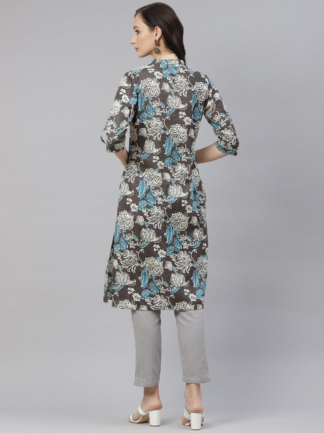 Jamal Jamaloo Brown Floral printed Straight kurta - Jamal Jamaloo