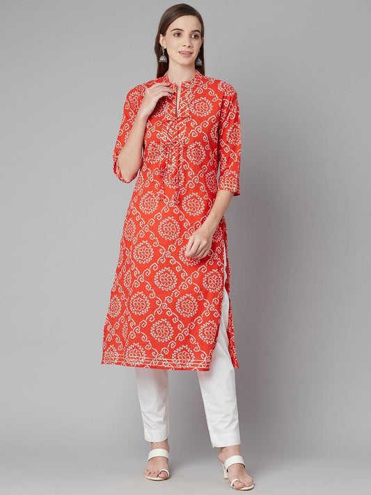Jamal Jamaloo Red bandhej Straight Kurta - Jamal Jamaloo