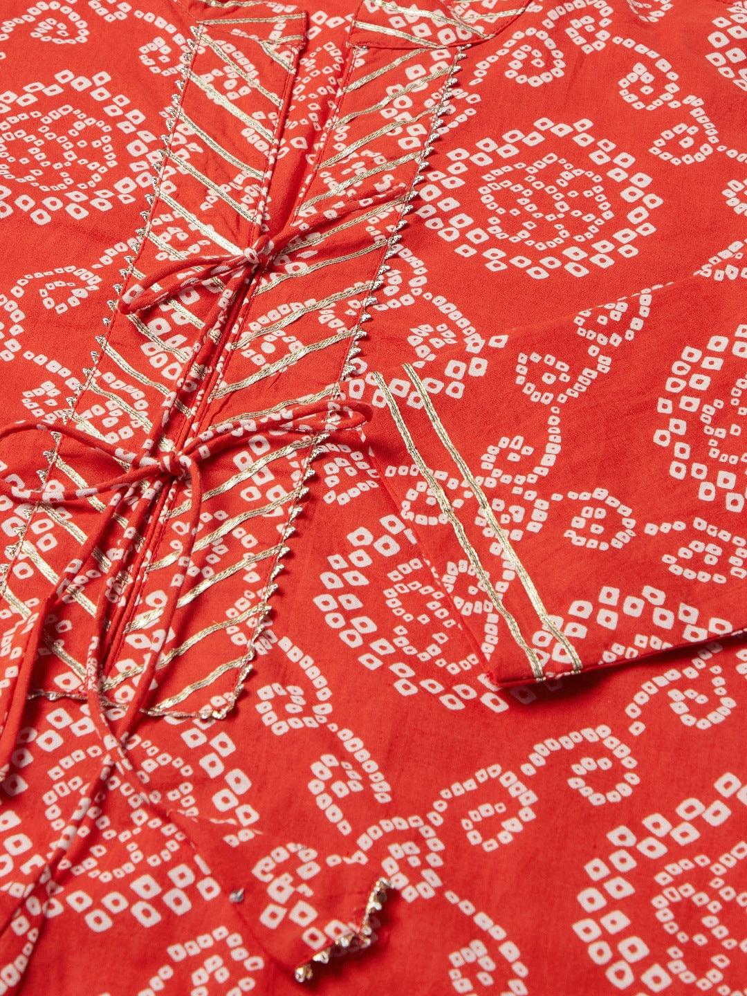 Jamal Jamaloo Red bandhej Straight Kurta - Jamal Jamaloo