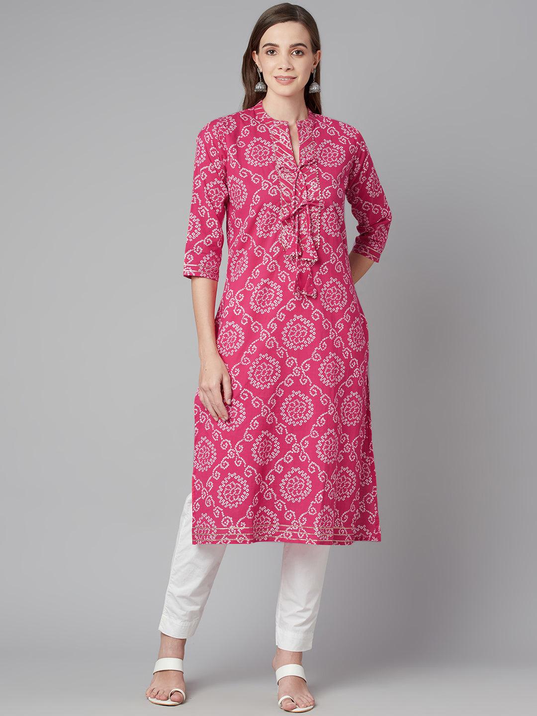 Jamal Jamaloo Pink Bandhej Straight Kurta - Jamal Jamaloo
