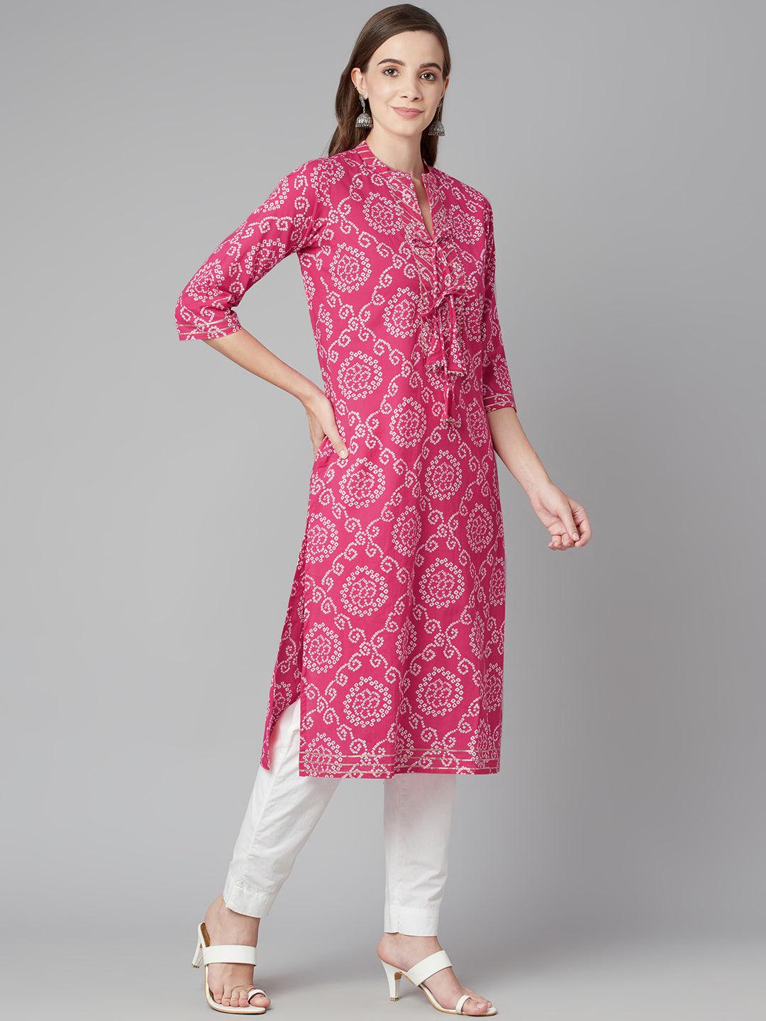 Jamal Jamaloo Pink Bandhej Straight Kurta - Jamal Jamaloo