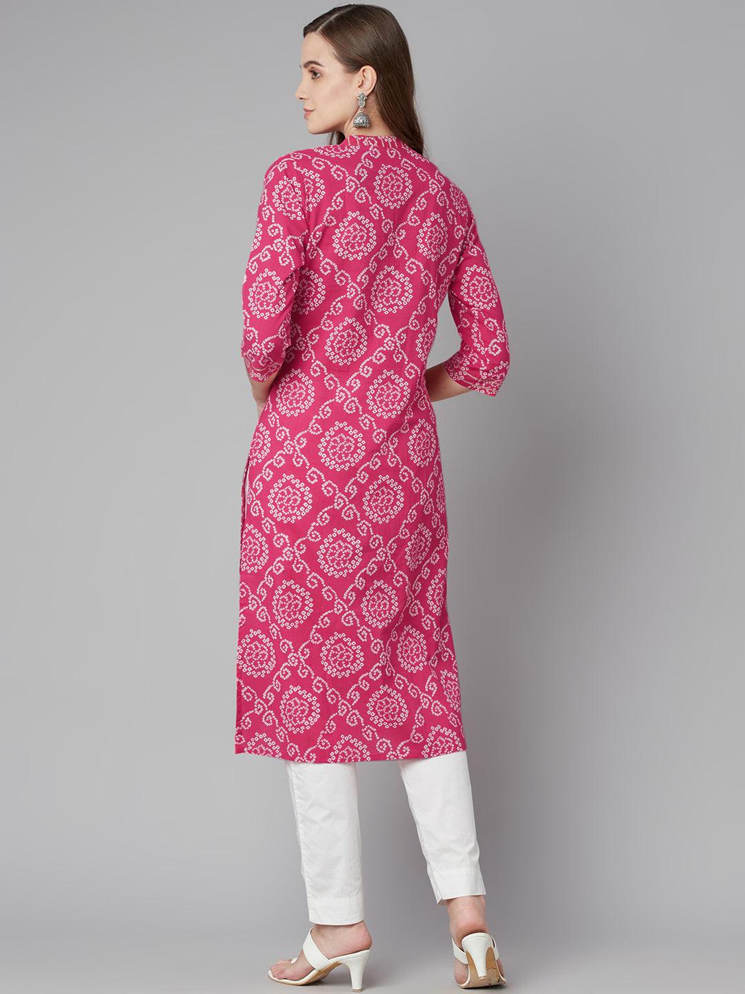 Jamal Jamaloo Pink Bandhej Straight Kurta - Jamal Jamaloo