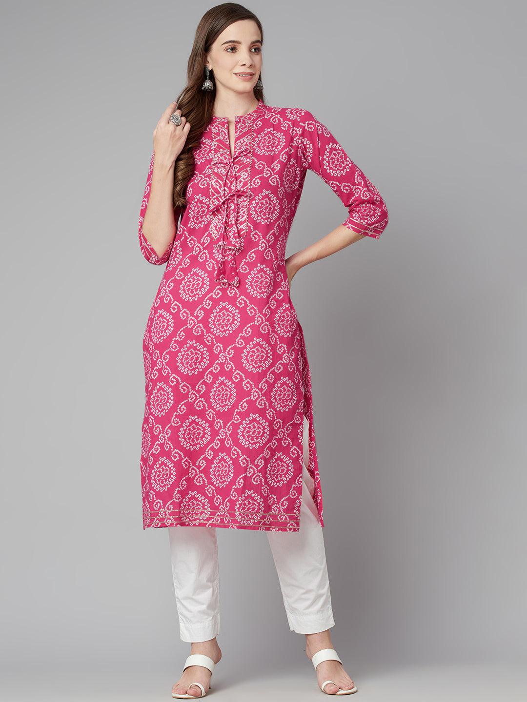 Jamal Jamaloo Pink Bandhej Straight Kurta - Jamal Jamaloo