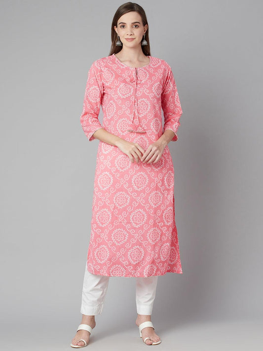 Jamal Jamaloo Baby Pink Bandhej Straight Kurta - Jamal Jamaloo