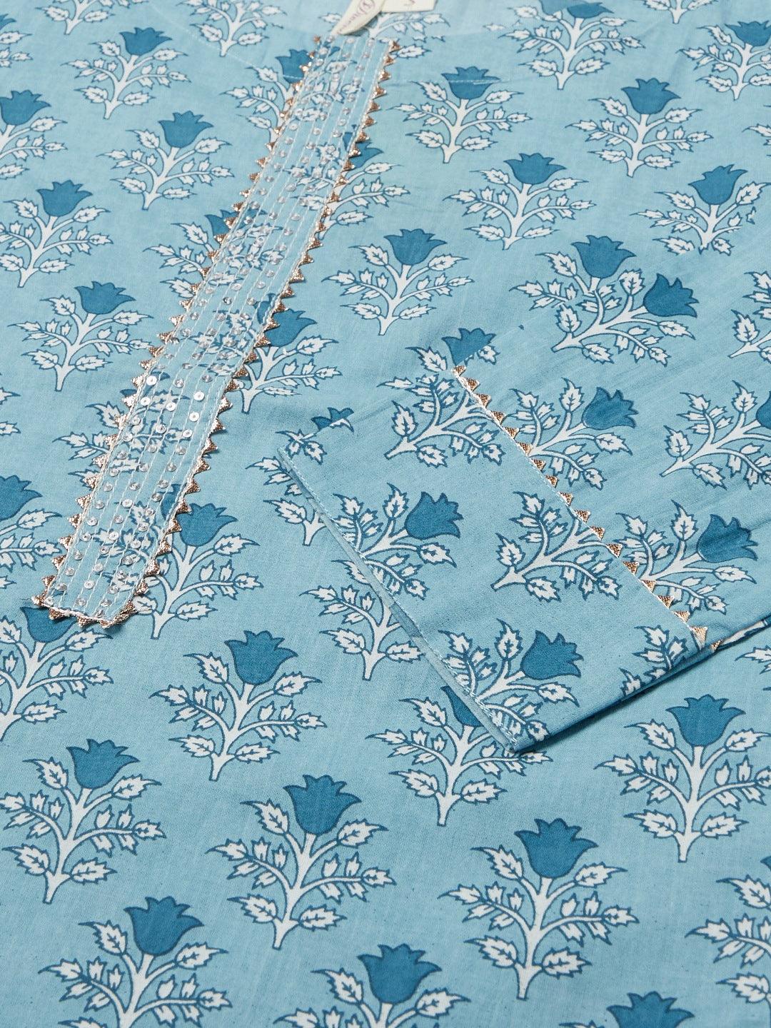 Jamal Jamaloo Sky blue Floral Straight Kurta - Jamal Jamaloo