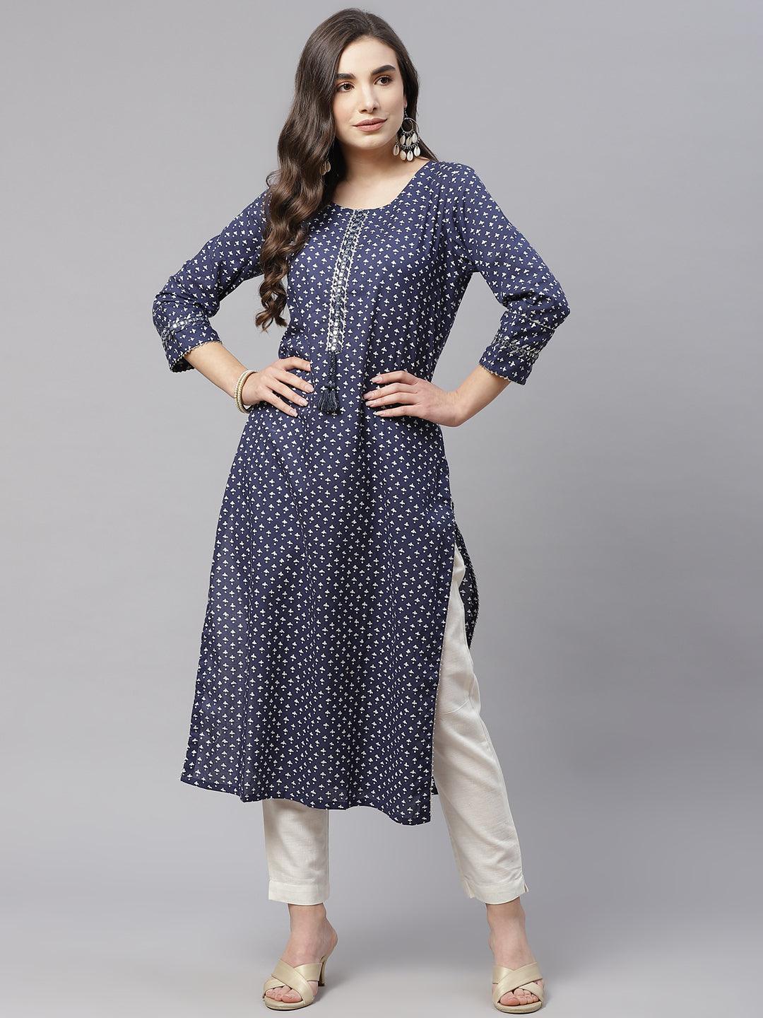 Jamal Jamaloo Indigo Cotton Straight Kurti - Jamal Jamaloo