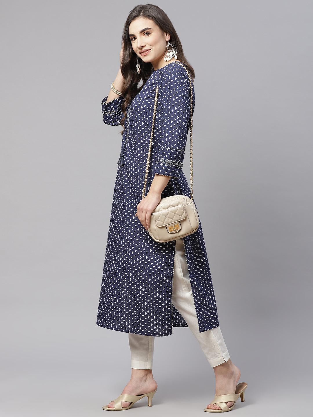 Jamal Jamaloo Indigo Cotton Straight Kurti - Jamal Jamaloo