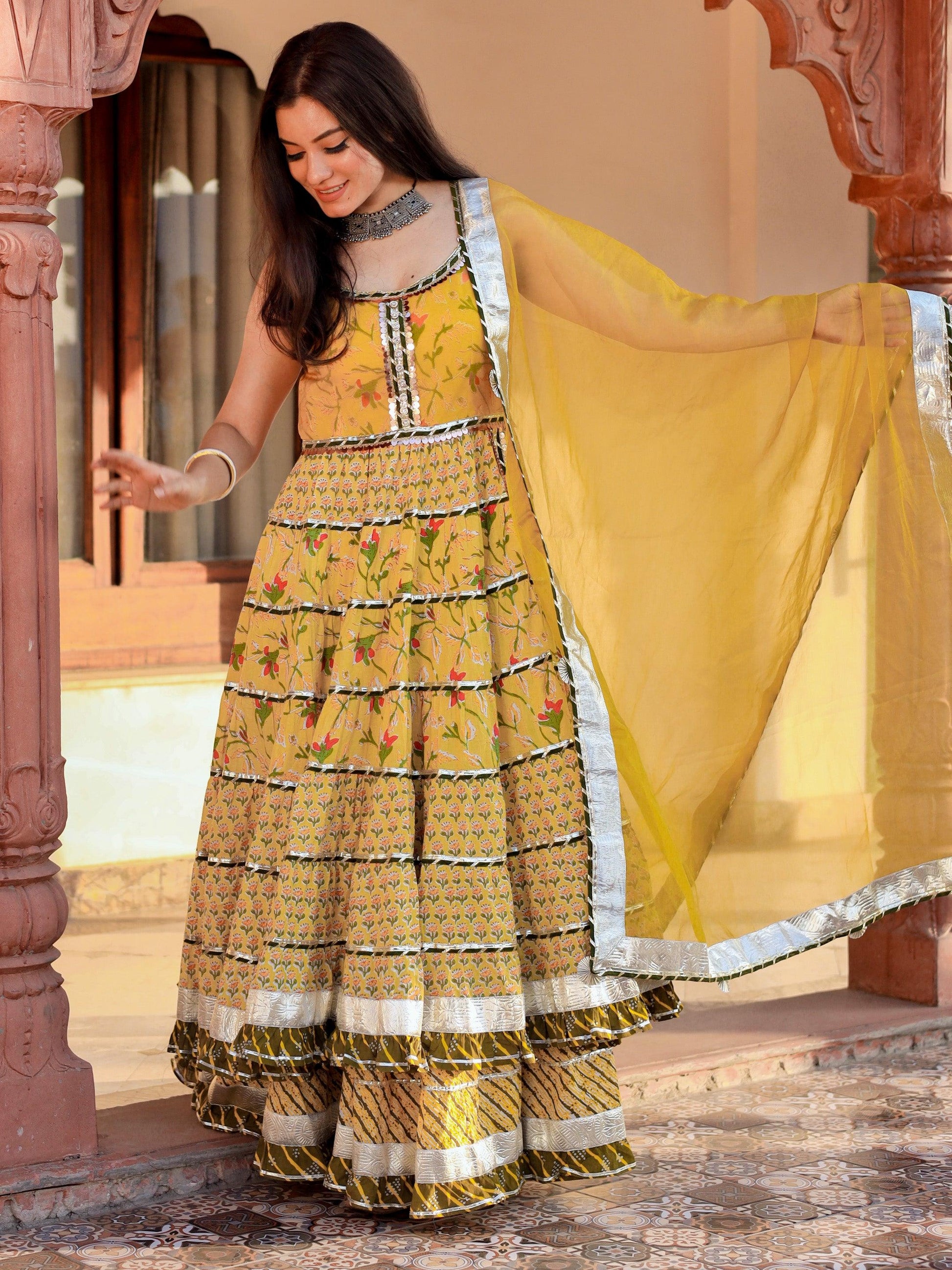 Jamal Jamaloo Yellow Cotton Sleeves less anarkali Skirt Set With Dupatta - Jamal Jamalooworld.com