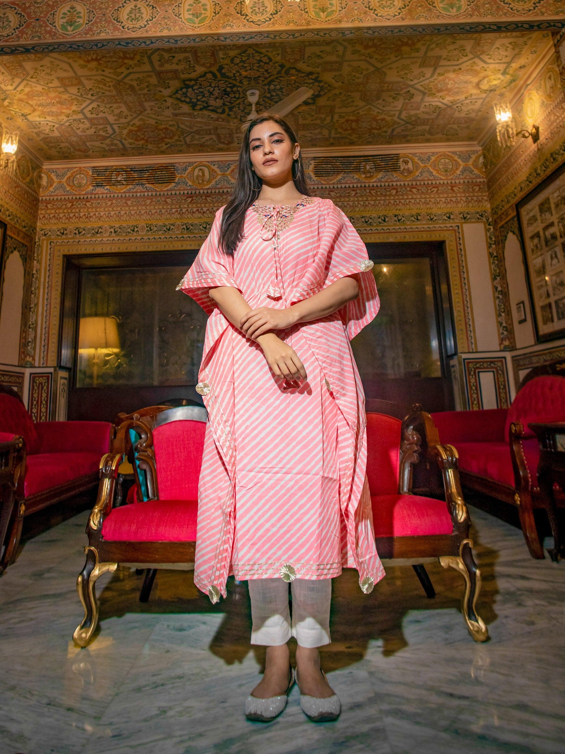 Jamal Jamaloo Baby Pink Cotton Laheriya Kaftan - Jamal Jamalooworld.com