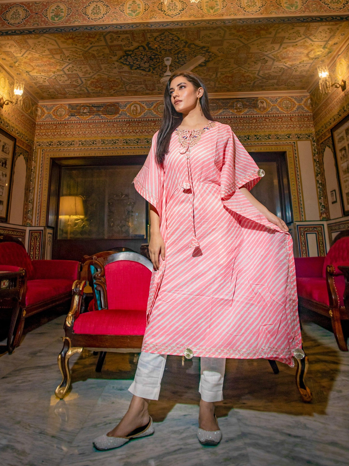 Jamal Jamaloo Baby Pink Cotton Laheriya Kaftan - Jamal Jamalooworld.com