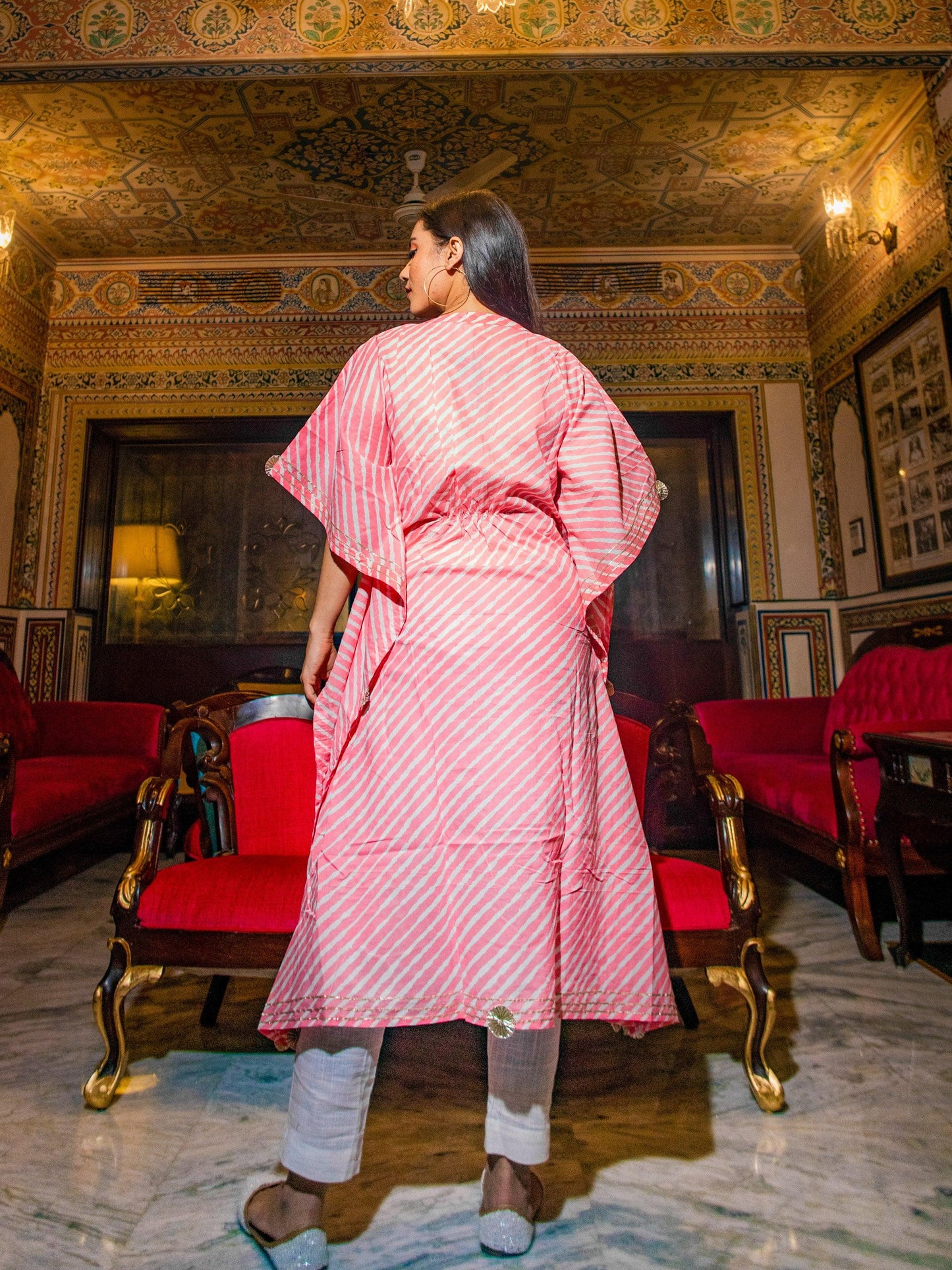 Jamal Jamaloo Baby Pink Cotton Laheriya Kaftan - Jamal Jamalooworld.com
