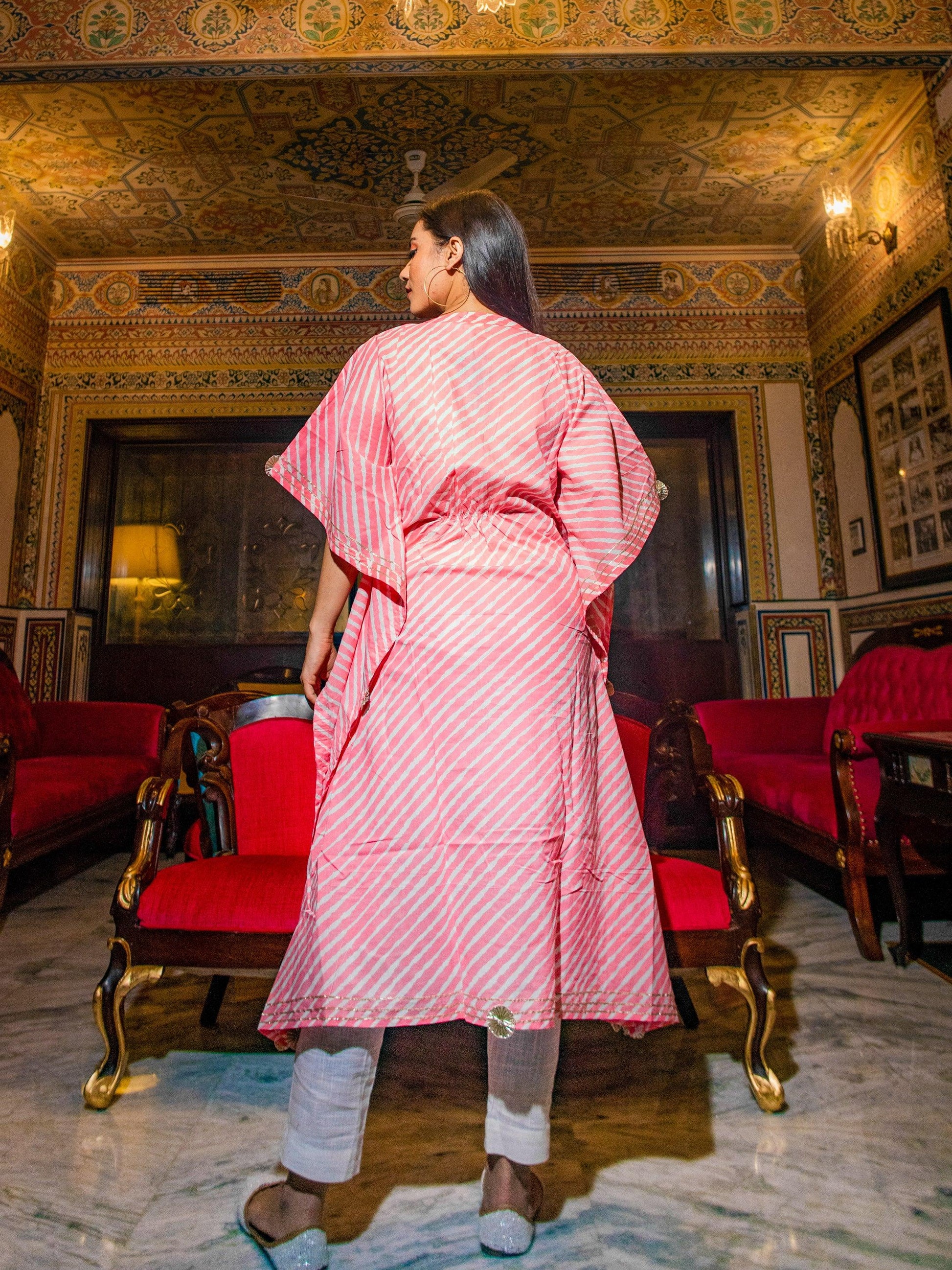 Jamal Jamaloo Baby Pink Cotton Laheriya Kaftan - Jamal Jamalooworld.com