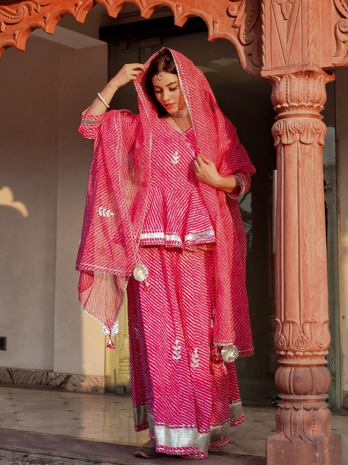 Jamal Jamaloo Pink Lehriya lehenga dupatta set - Jamal Jamalooworld.com
