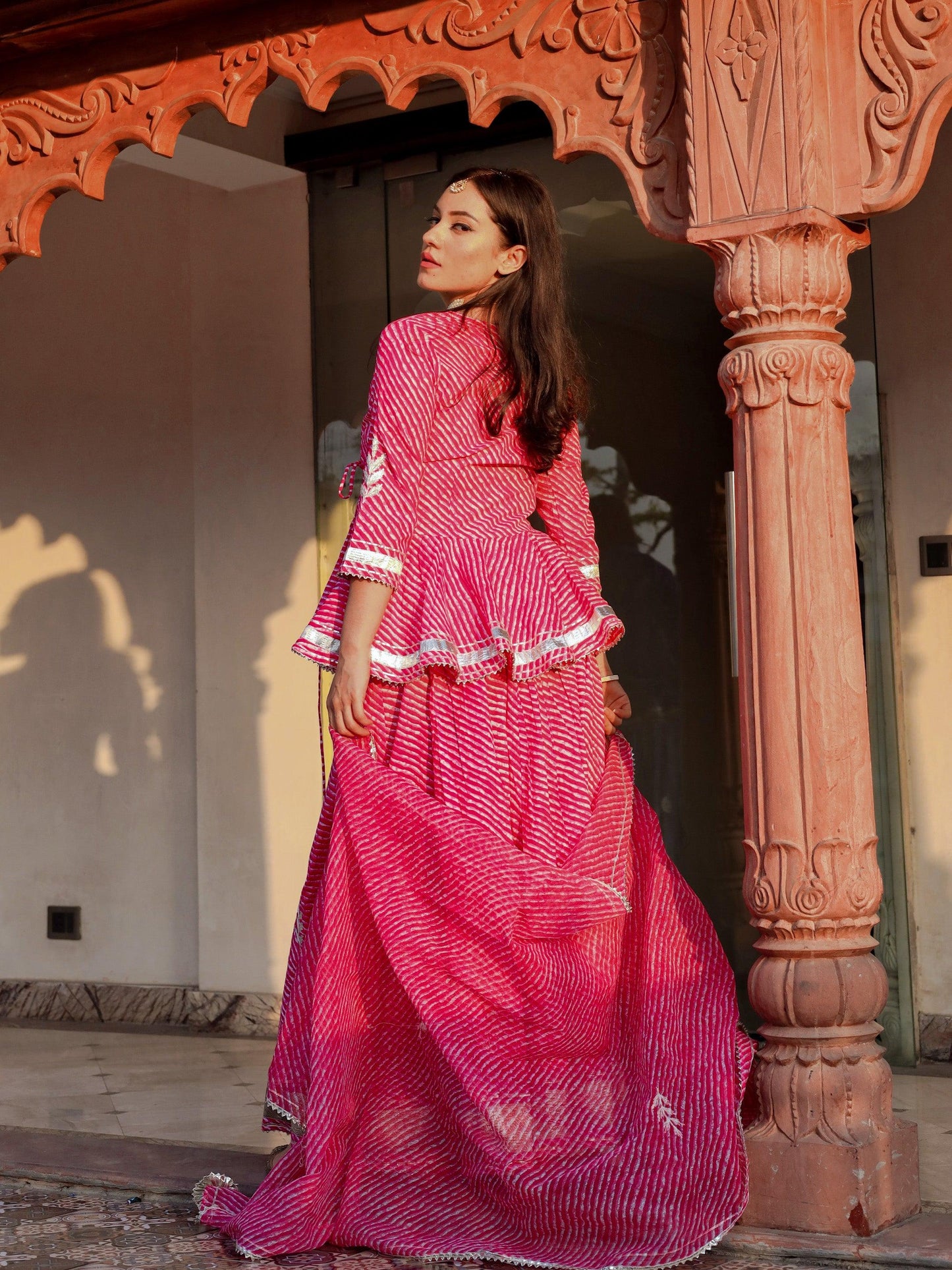 Jamal Jamaloo Pink Lehriya lehenga dupatta set - Jamal Jamalooworld.com