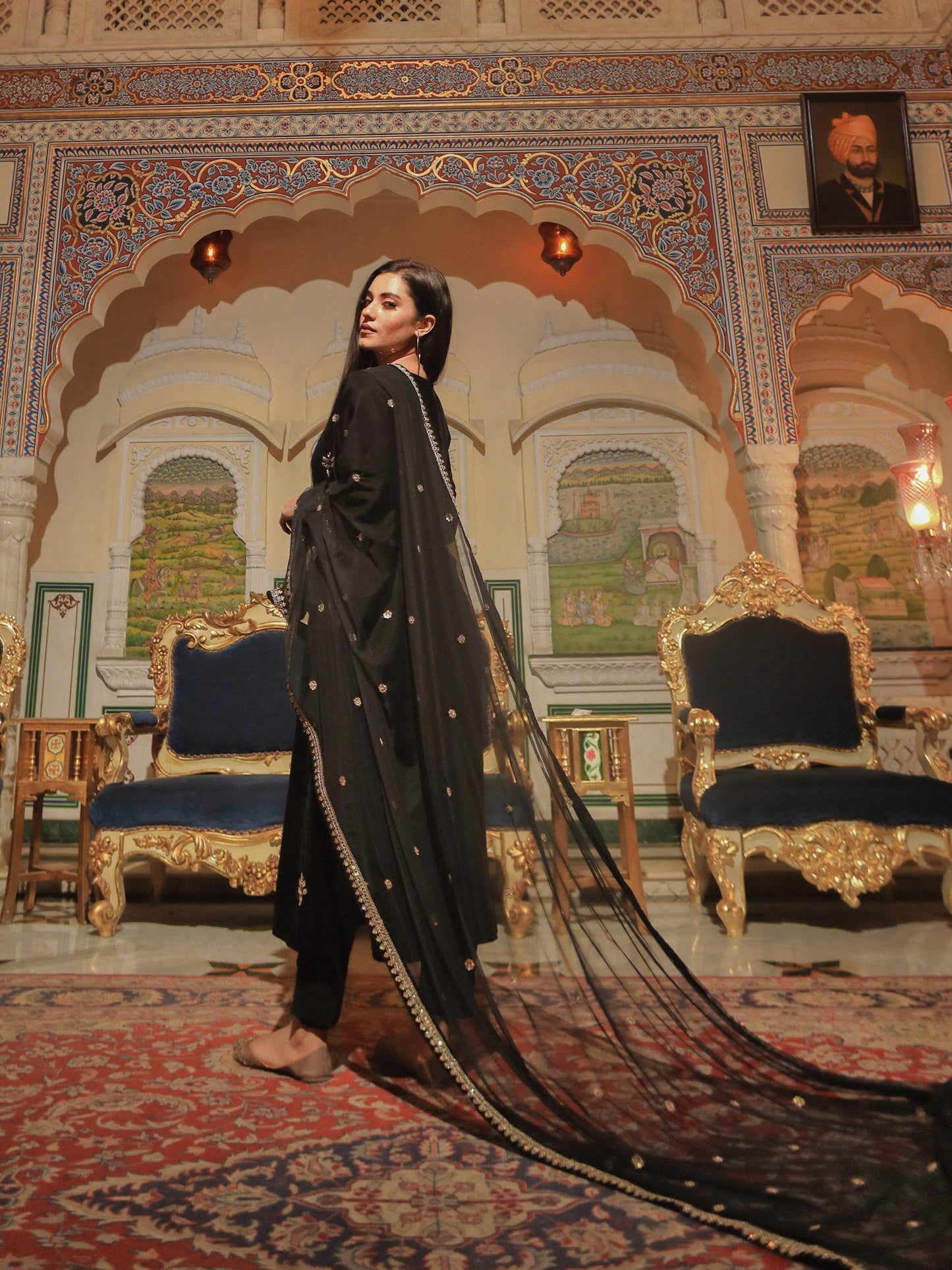 Jamal Jamaloo Black Velvet hand work Kurta pant With Net Dupatta set - Jamal Jamalooworld.com