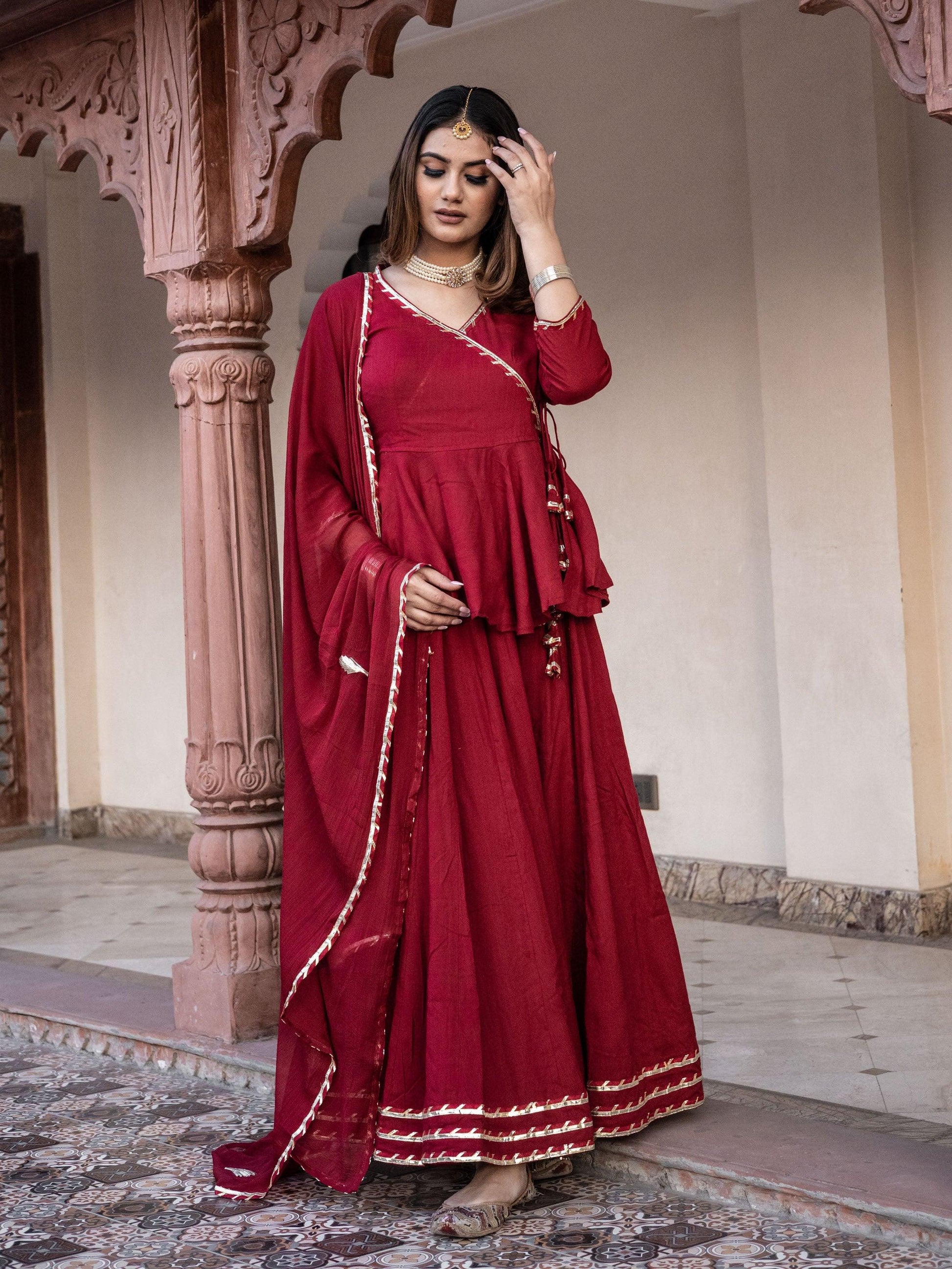 Jamal Jamaloo Maroon Gota Hand Work lehenga dupatta set - Jamal Jamalooworld.com