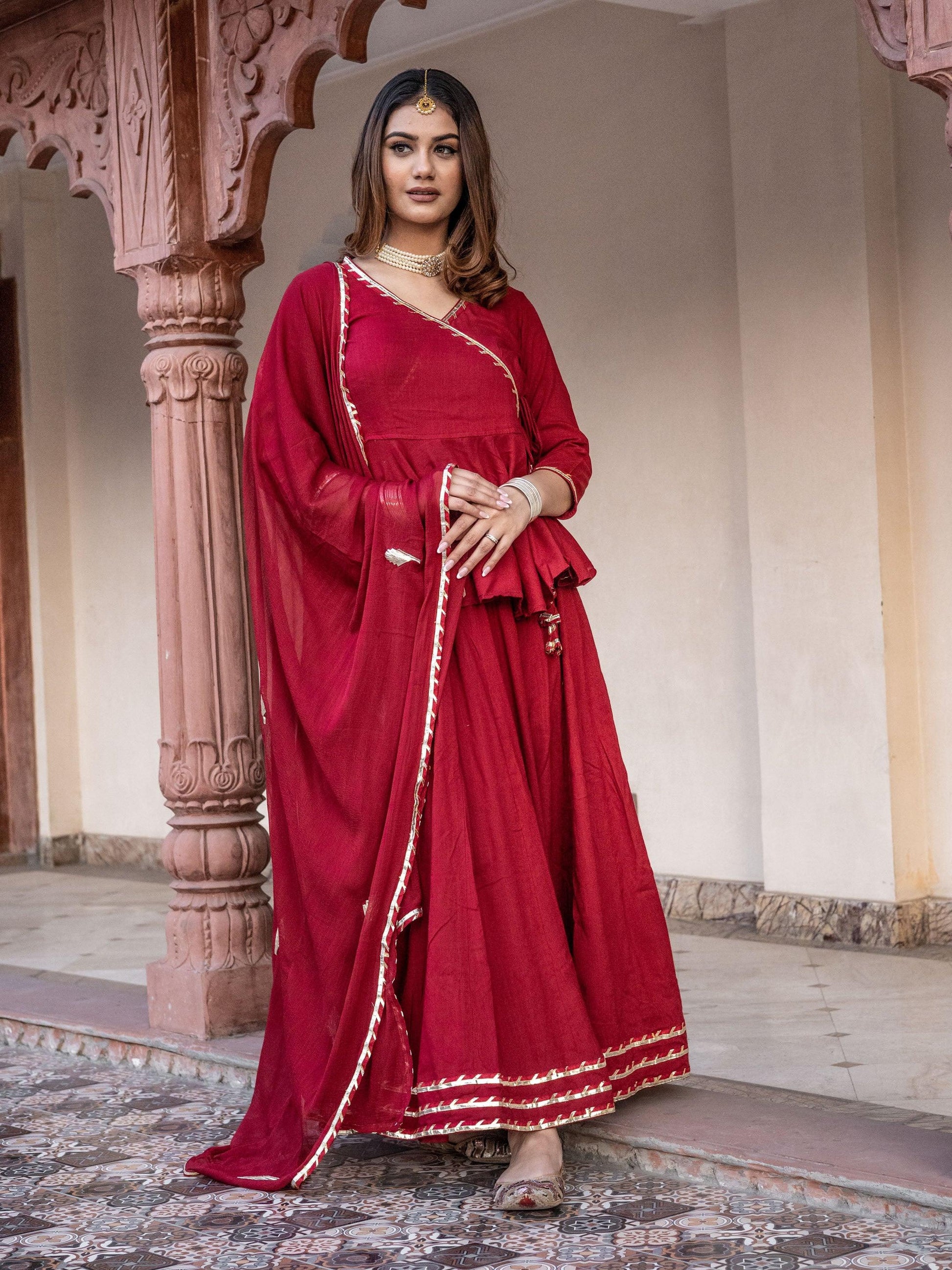 Jamal Jamaloo Maroon Gota Hand Work lehenga dupatta set - Jamal Jamalooworld.com