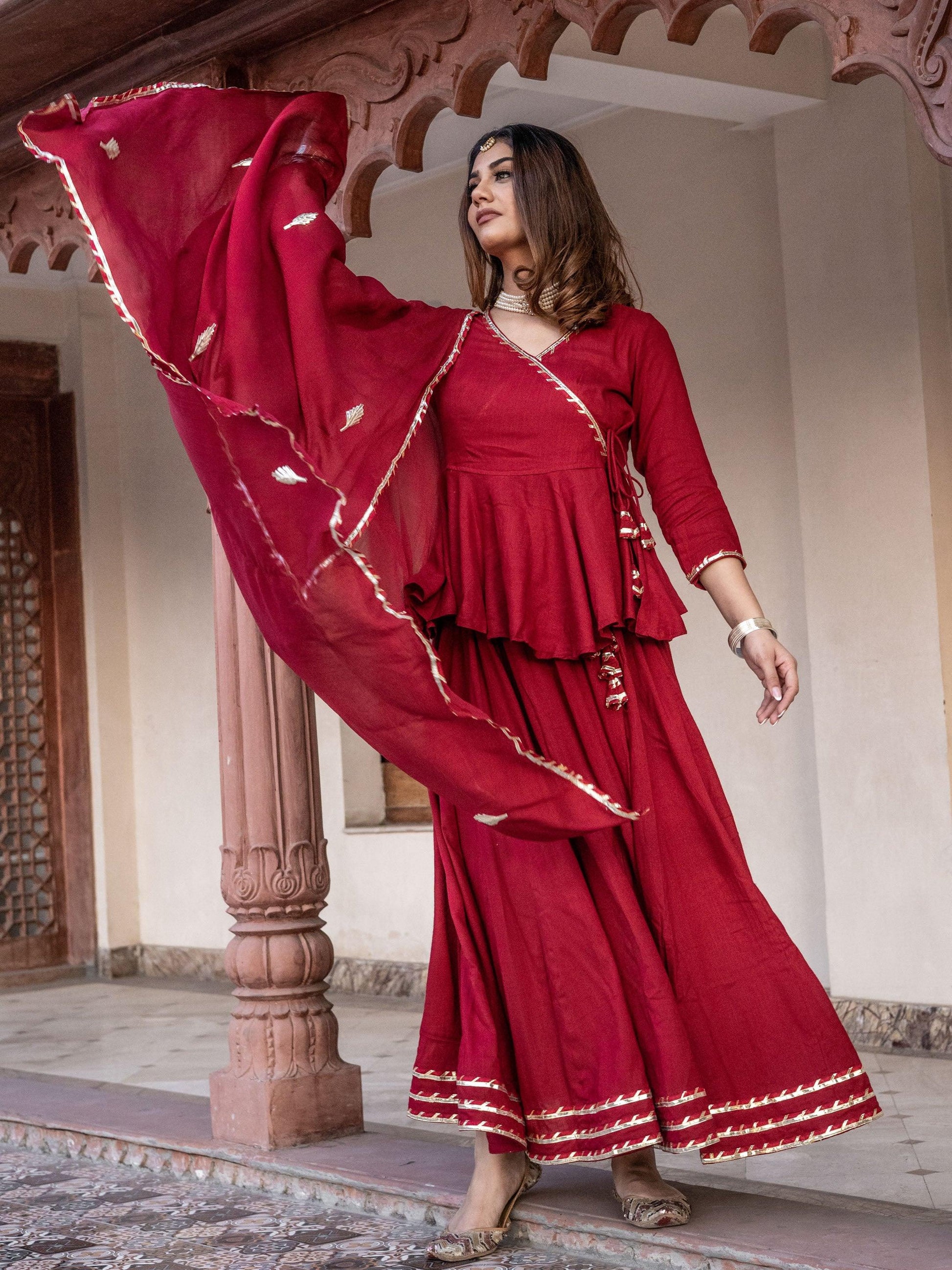 Jamal Jamaloo Maroon Gota Hand Work lehenga dupatta set - Jamal Jamalooworld.com