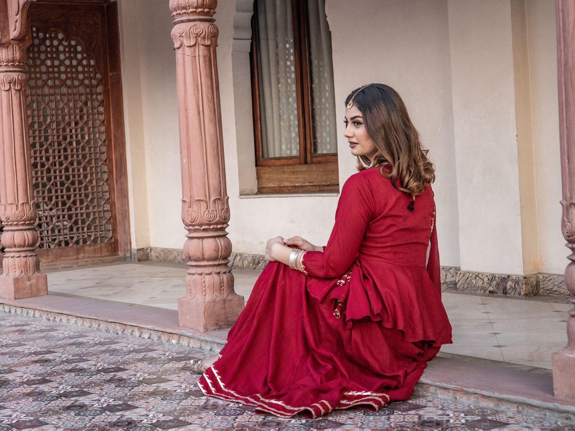 Jamal Jamaloo Maroon Gota Hand Work lehenga dupatta set - Jamal Jamalooworld.com