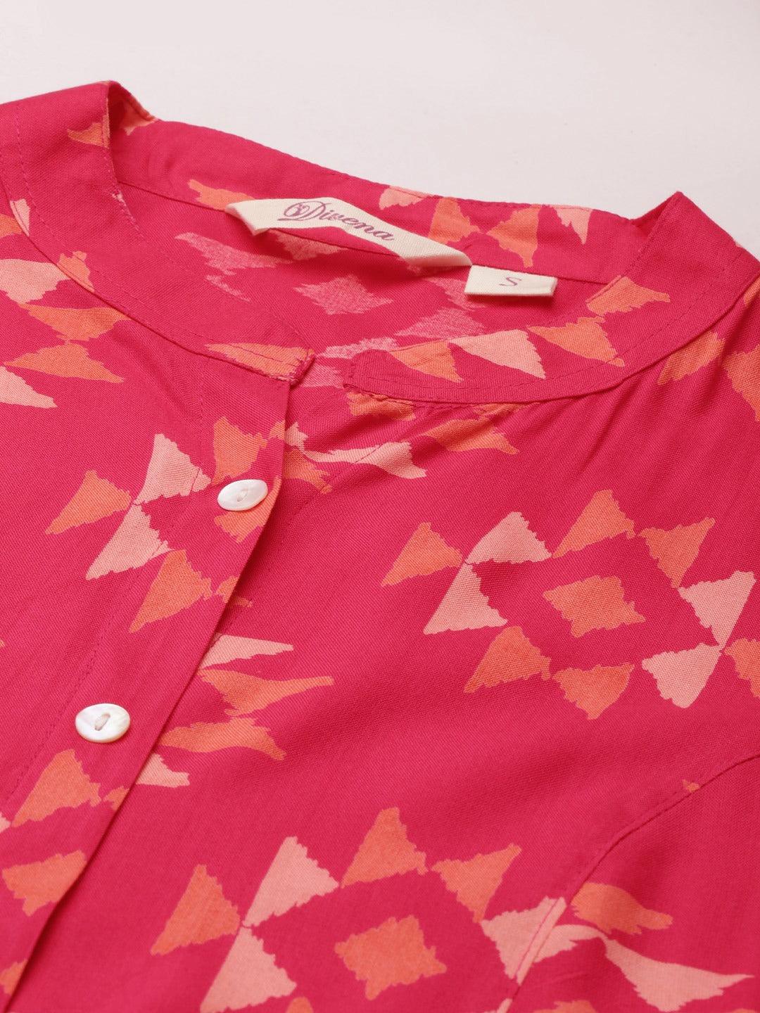 Jamal Jamaloo Pink Geometric Print Rayon Shirt Style Top - Jamal Jamaloo