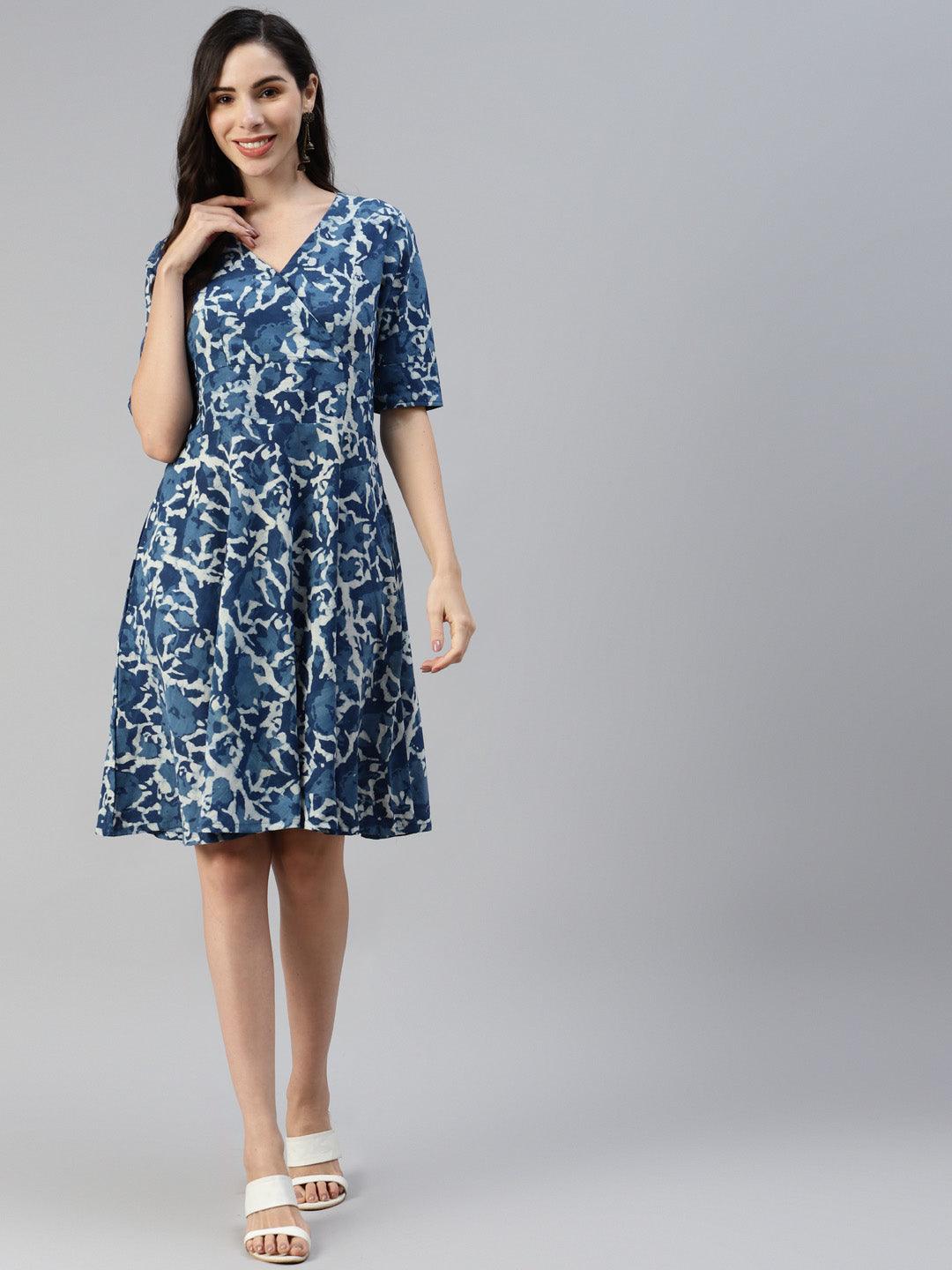Jamal Jamaloo Indigo Hand Block Printed Short Dress - Jamal Jamaloo