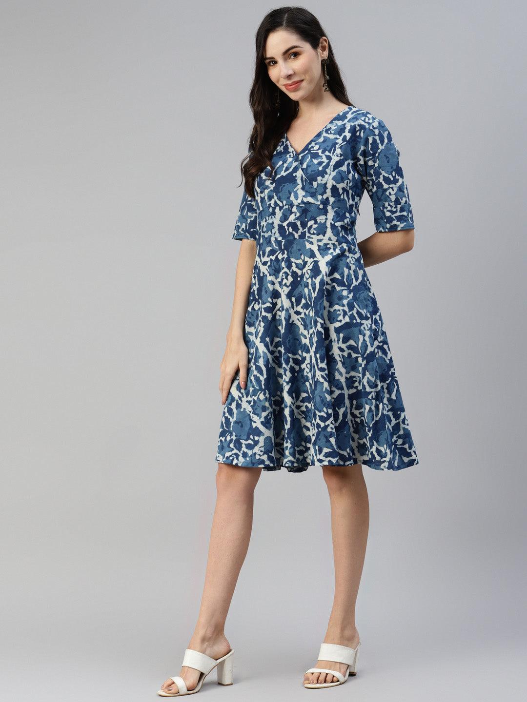 Jamal Jamaloo Indigo Hand Block Printed Short Dress - Jamal Jamaloo