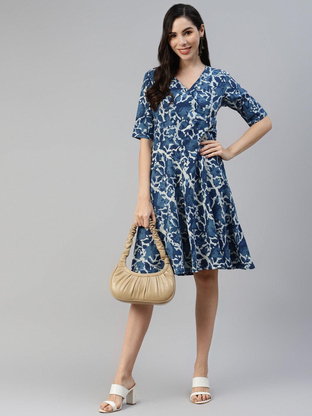 Jamal Jamaloo Indigo Hand Block Printed Short Dress - Jamal Jamaloo
