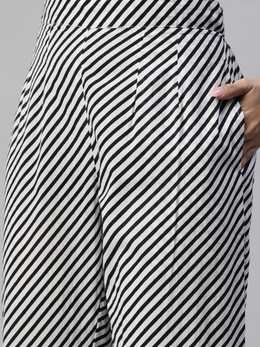 Jamal Jamaloo Black and White Cotton Kurta Pant Set With Dupatta - Jamal Jamaloo