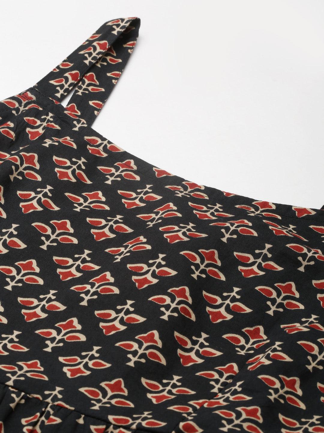 Jamal Jamaloo Black Floral Printed Shoulder Strip Long dress - Jamal Jamaloo