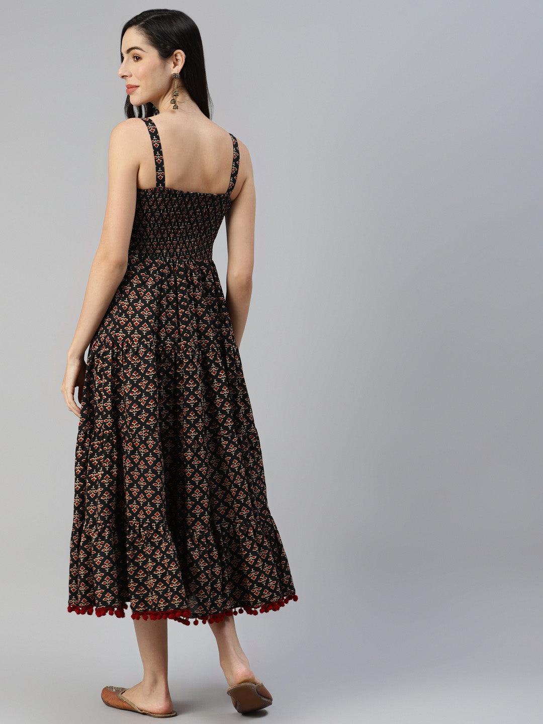 Jamal Jamaloo Black Floral Printed Shoulder Strip Long dress - Jamal Jamaloo