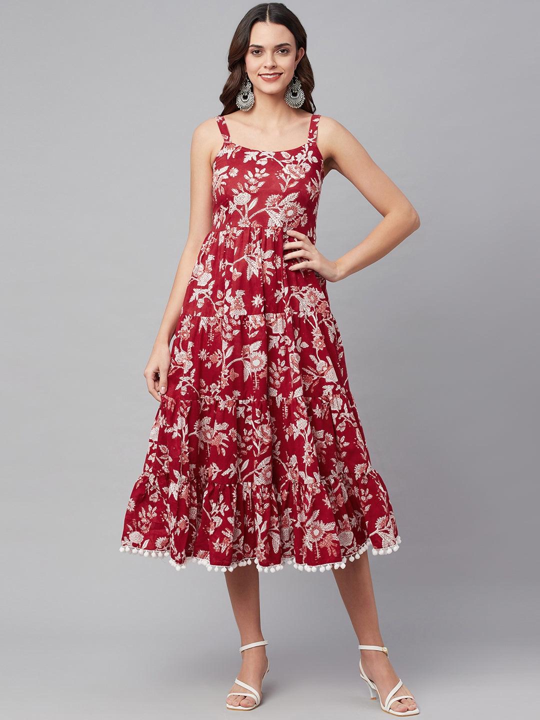 Jamal Jamaloo Red Floral Printed Shoulder Strap Long dress - Jamal Jamaloo