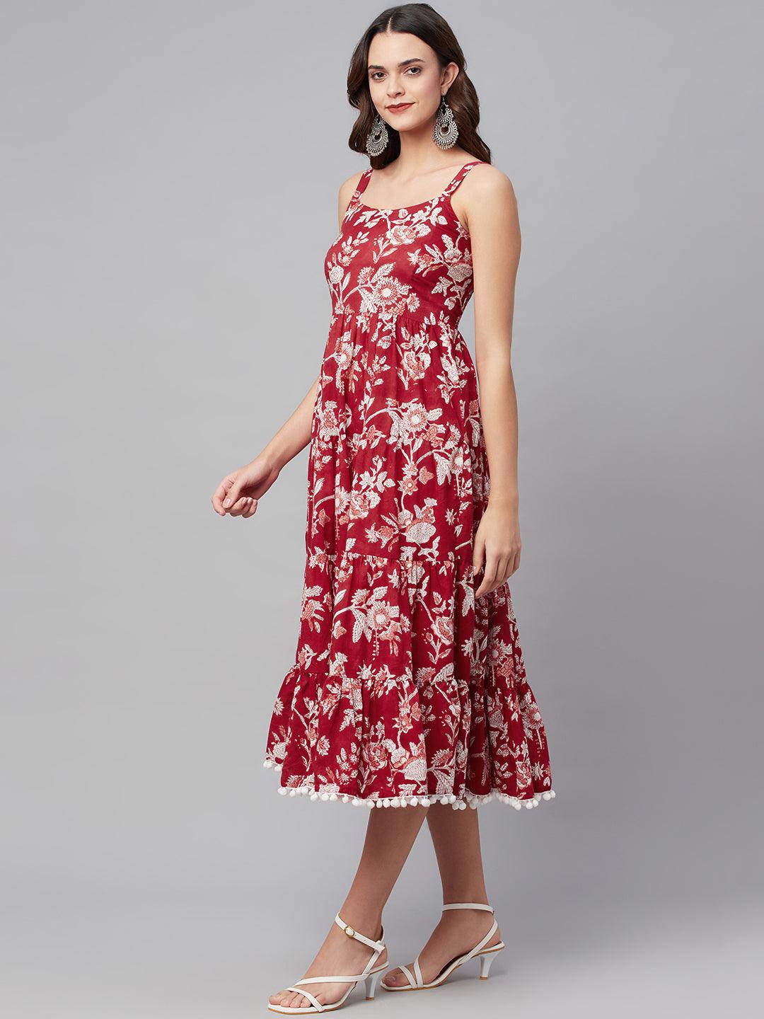 Jamal Jamaloo Red Floral Printed Shoulder Strap Long dress - Jamal Jamaloo