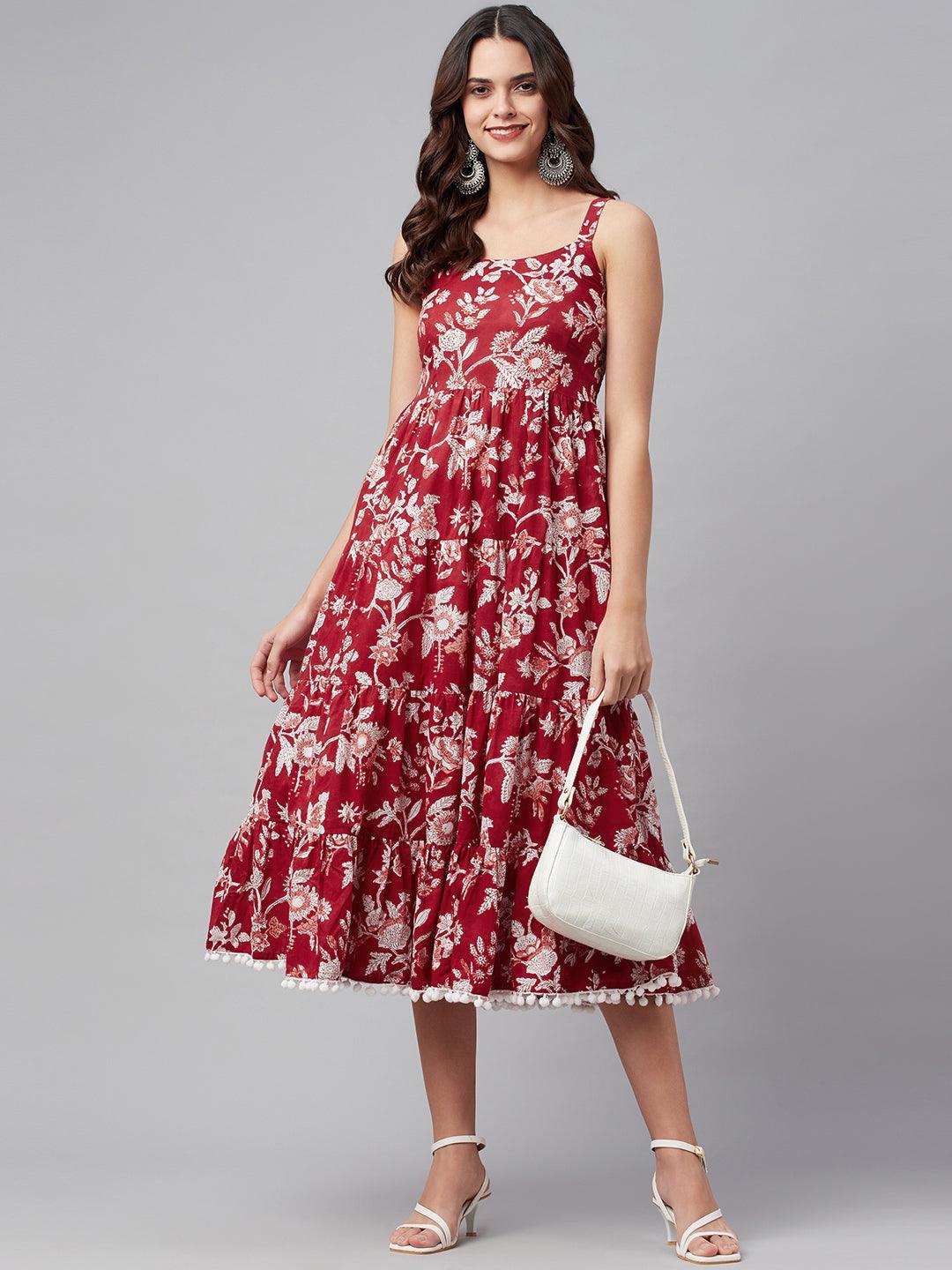 Jamal Jamaloo Red Floral Printed Shoulder Strap Long dress - Jamal Jamaloo
