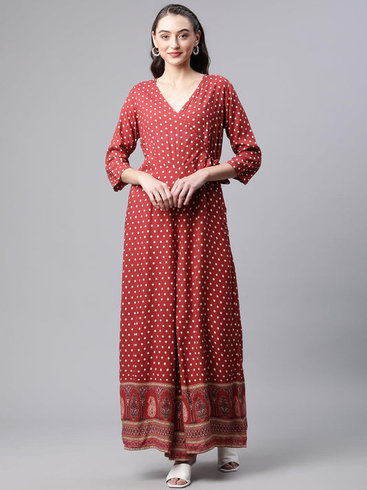 Jamal Jamaloo Maroon Polka Dots Printed Jumpsuit - Jamal Jamaloo