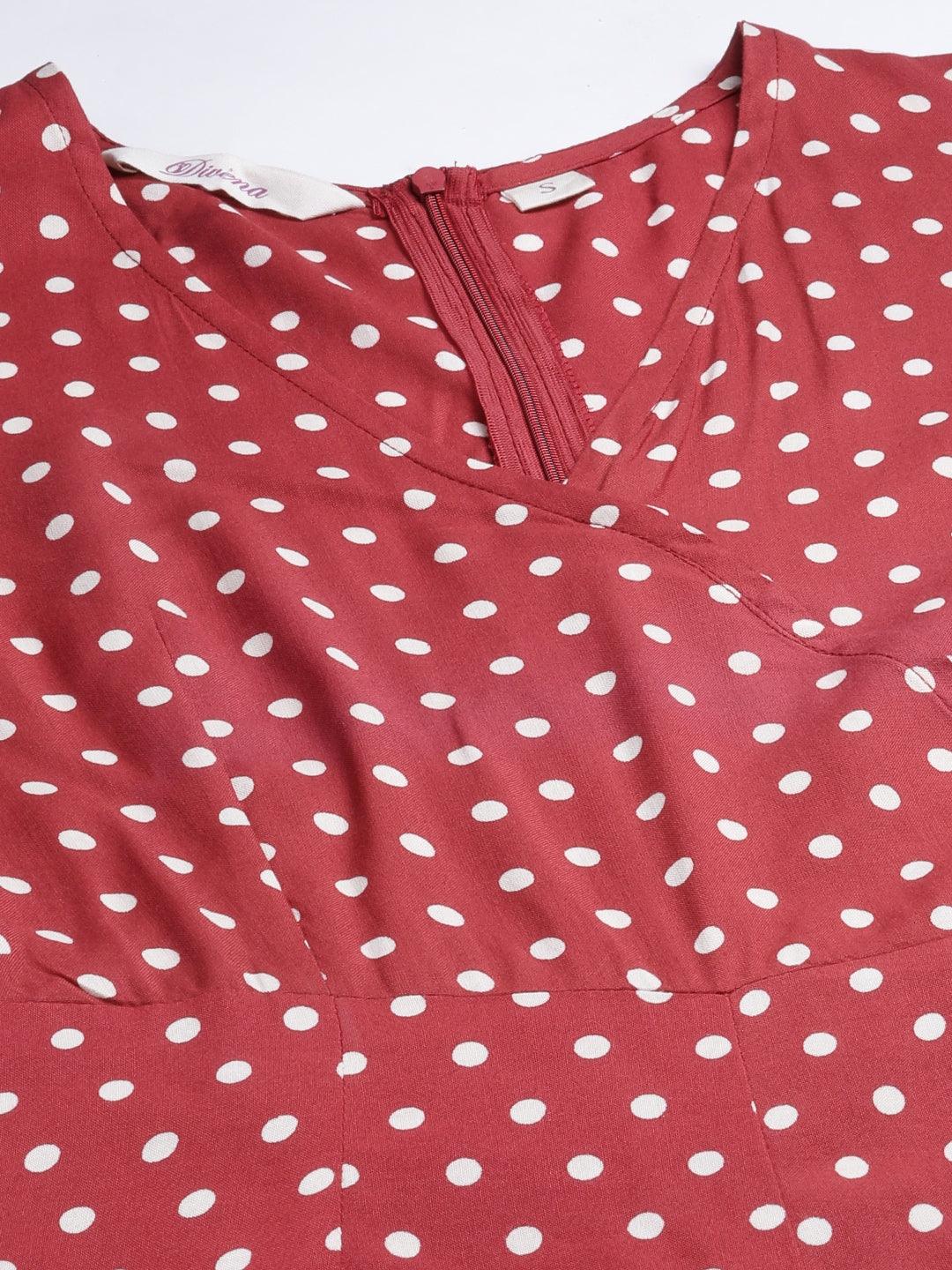 Jamal Jamaloo Maroon Polka Dots Printed Jumpsuit - Jamal Jamaloo