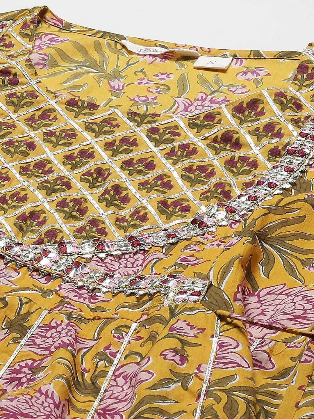 Jamal Jamaloo Mustard Cotton Anarkali Kurta Palazzo Set With Dupatta - Jamal Jamaloo