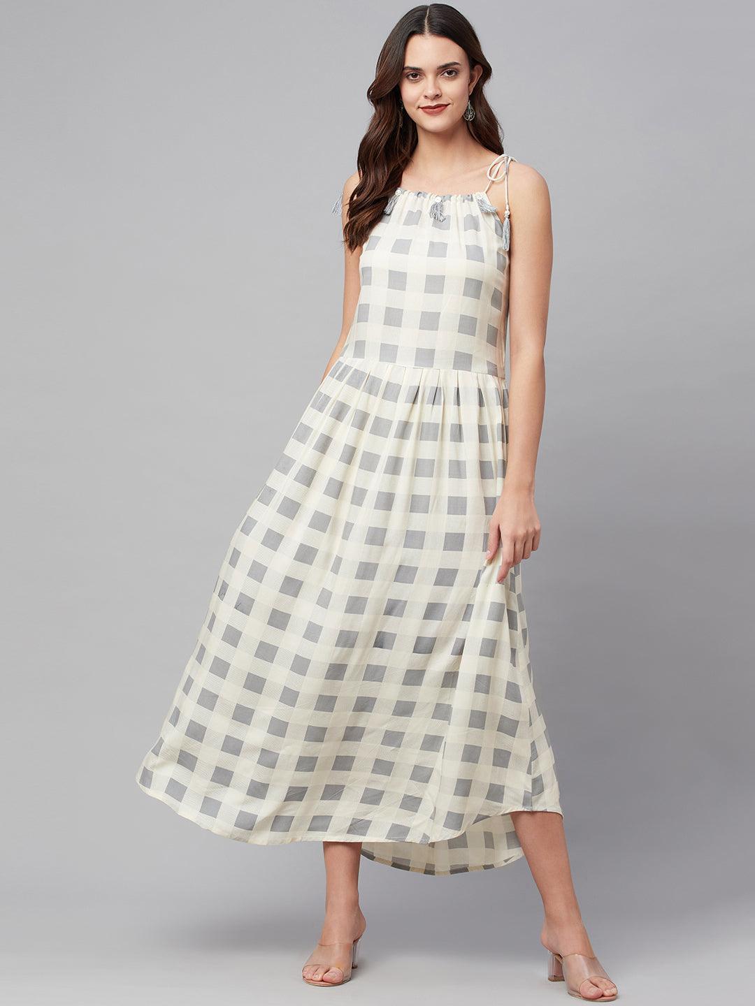 Jamal Jamaloo White Rayon Shoulder Straps Dress - Jamal Jamaloo