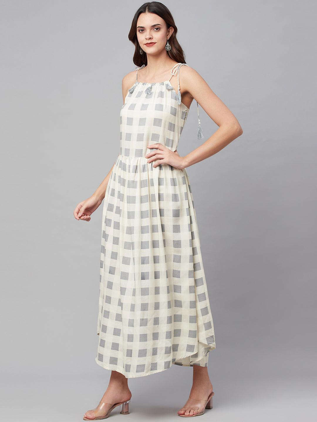 Jamal Jamaloo White Rayon Shoulder Straps Dress - Jamal Jamaloo