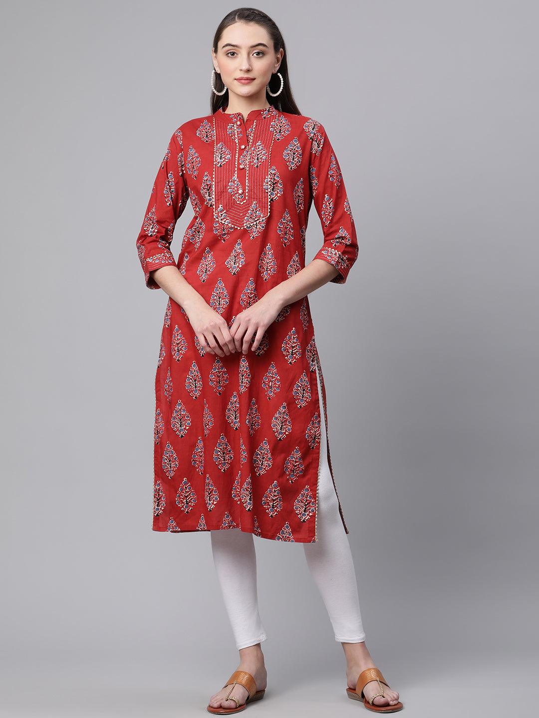 Jamal Jamaloo Red Cotton Straight Kurta - Jamal Jamaloo